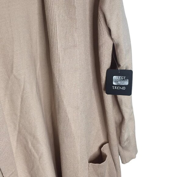 Select + Trend Sweater Womens 1X Light Oatmeal Open Front Cardigan Pockets Knit - Picture 14 of 16